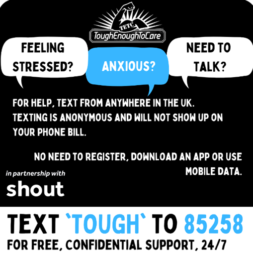 Text TOUGH to 85258 for free, confidential support 24/7